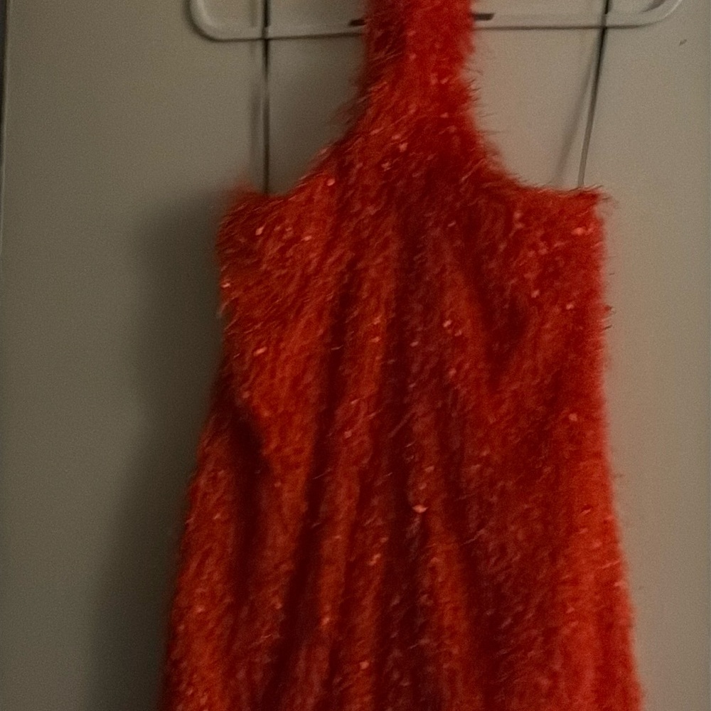 ZARA Vibrant Orange Fuzzy Halter Dress